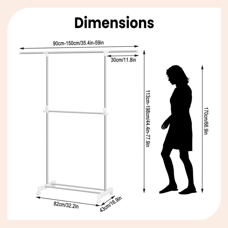 Adjustable Rolling Clothing Rack