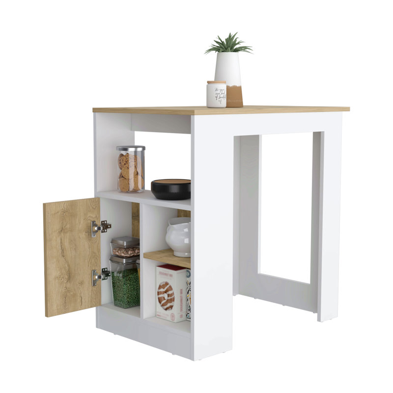 Kitchen Island With 1-Door Cabinet Push To Open System And Side Shelves