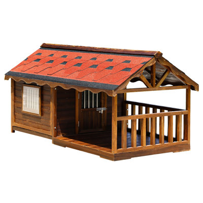 Luxury Dog House with Porch Weatherproof with Window, Extra Large Dog House, Solid Pine Wood Outdoor House with Waterproof Roof, Pet House