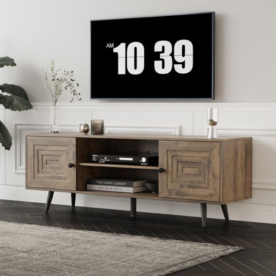 Modern TV Stand with Storage Cabinet, Wood Fashionable TV Cabinet with Waveform Panel, Entertainment Center TV Stand for TV, Living Room