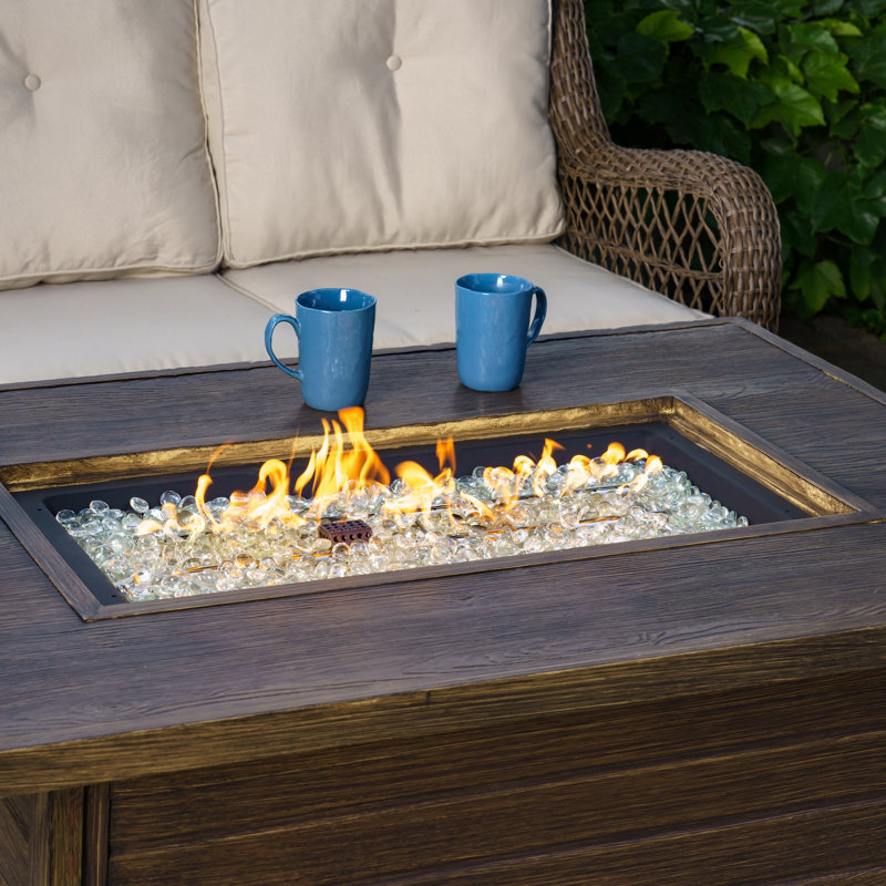 Brown Aluminum Gas Fire Pit Table with Woodgrain Finish