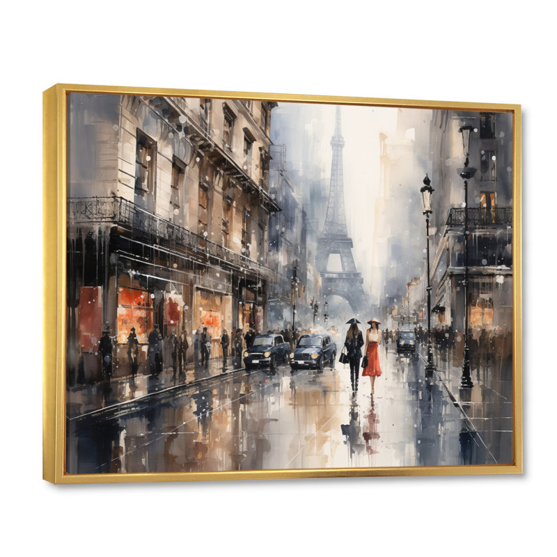 «Fashion Couture Cityscape», art mural encadré, Cadre flottant doré, H 16 po x l 32 po x P 1 po