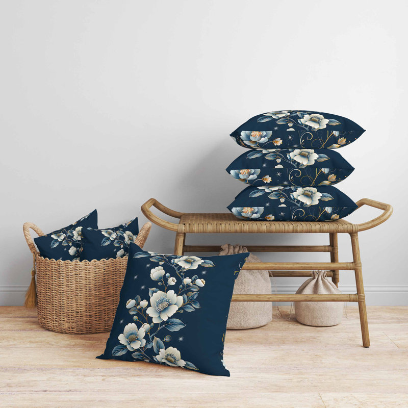 Coussin en suède bleu sarcelle Flowerscape, Carré 16 po
