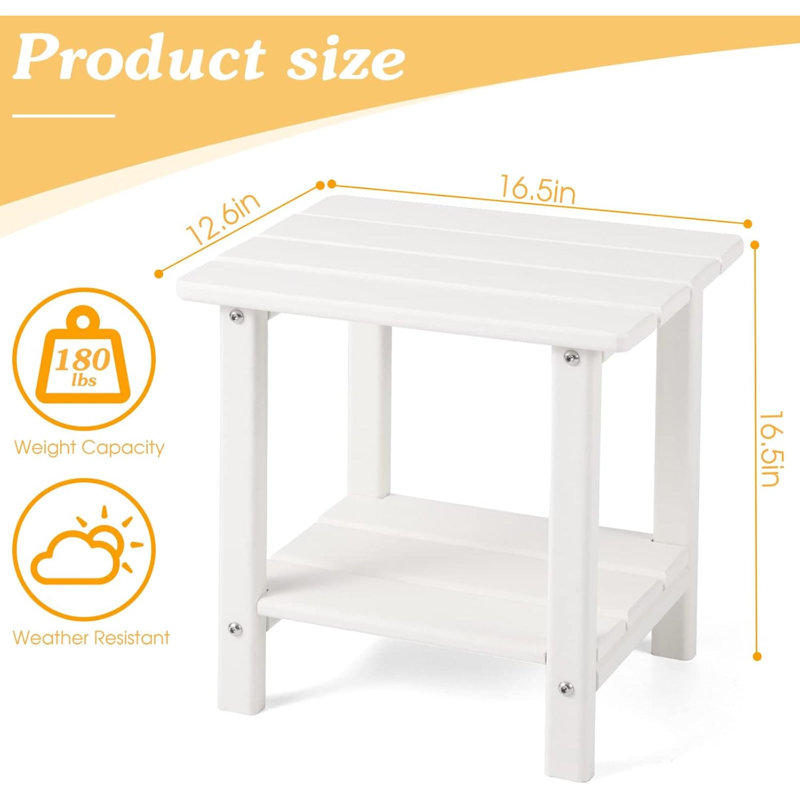 Adirondack Outdoor Side Table, Tier Sturdy Patio End Table Weather Resistant, Solid Side Table For Patio, Pool, Porch, White