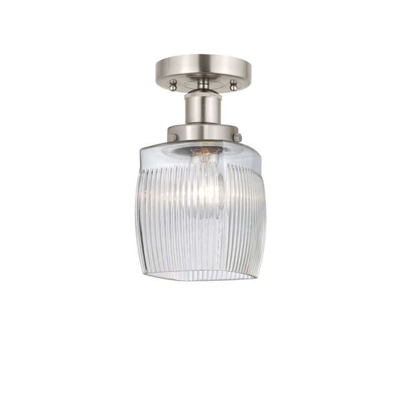 Keenan Glass Semi Flush Mount, Brushed Satin Nickel