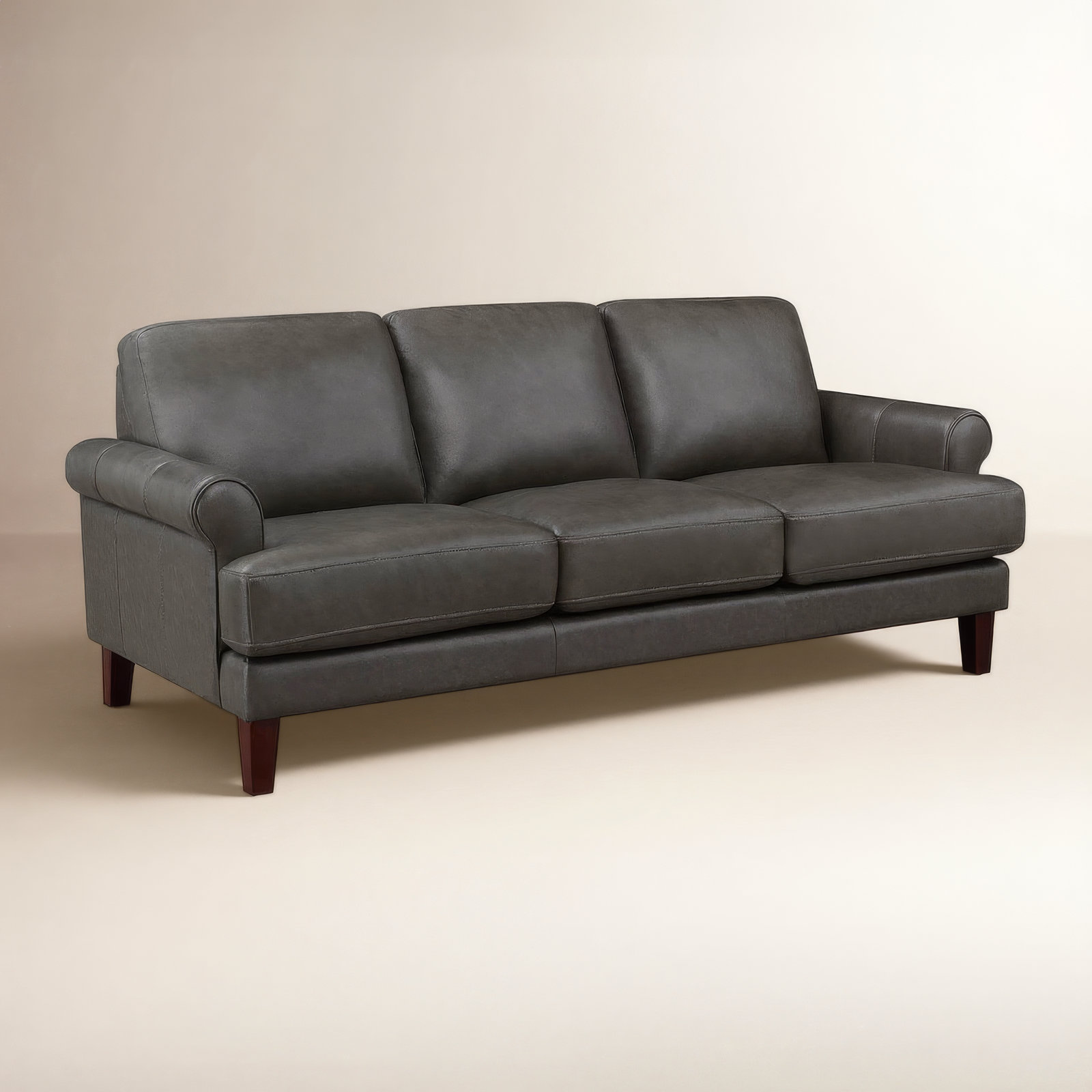 Maybell Top Grain Leather Sofa Couch, Maybell Dhruvika Concord Gray Genuine Leather