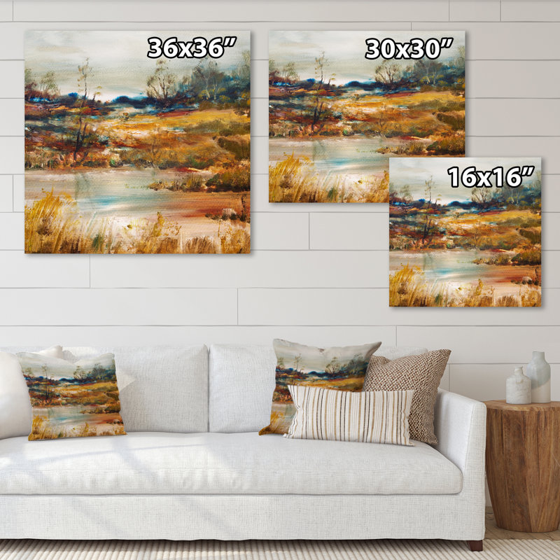 Summer River Landscape Illustration VI - reproduction d'art sur toile traditionnelle, H 16 po x l 16 po x P 1 po