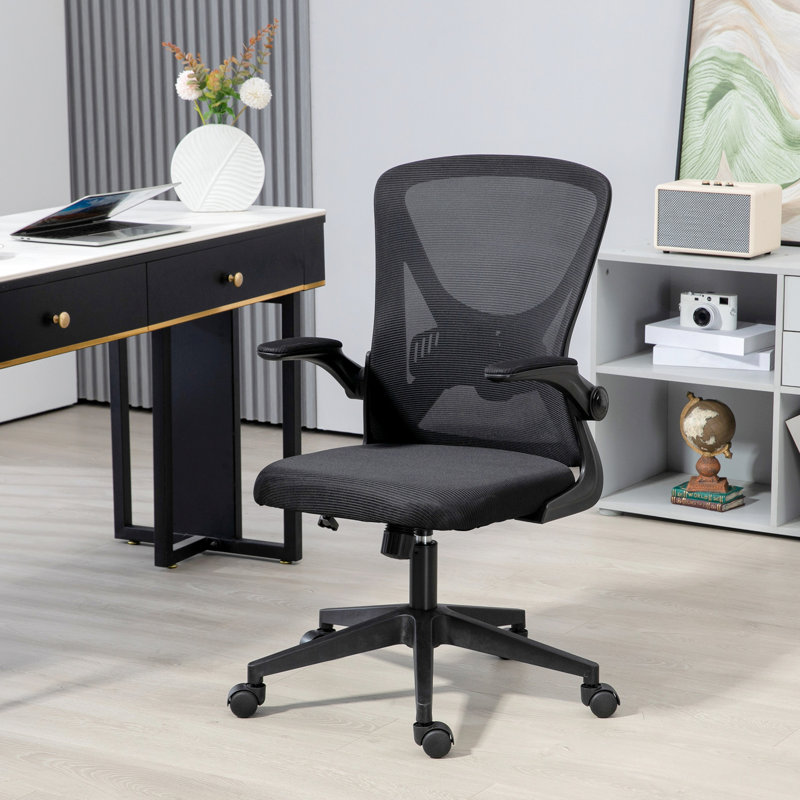 Fauteuil de bureau en maille à dossier moyen, siège de travail ergonomique avec support lombaire, hauteur réglable et accoudoirs rabattables