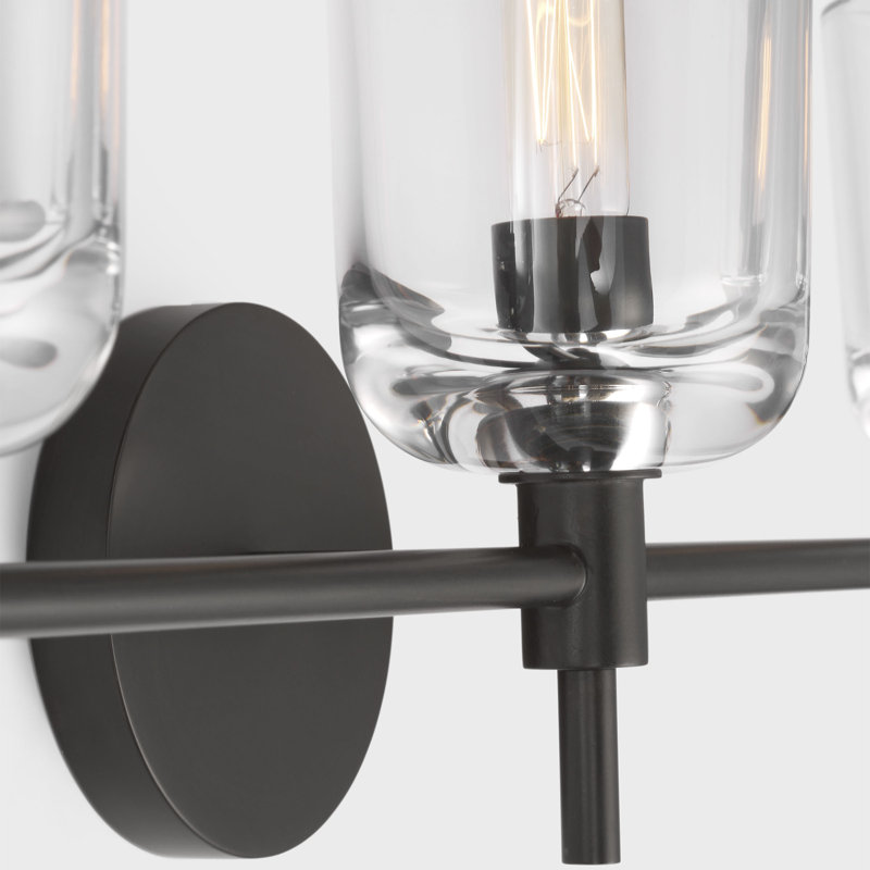 Thom Filicia Coury Bathroom Bedroom Wall Fixture With Clear Shade, Aged Iron, 3 Lights, 8.125" H x 24" W x 5.875" D