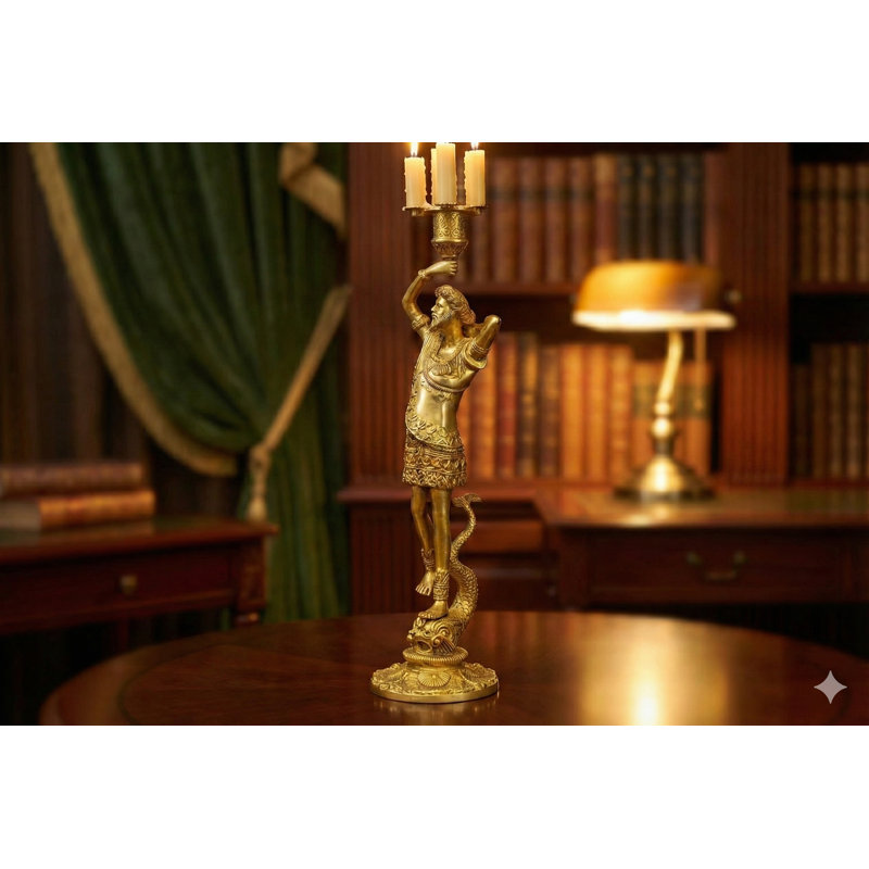Antique Brass Candle Holder – Hand-Etched Traditional Taper & Pillar Stand
