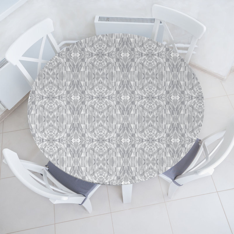 East Urban Home Grey Abstract Fitted Round Tablecloth Taupe Grey, 51.97" Round