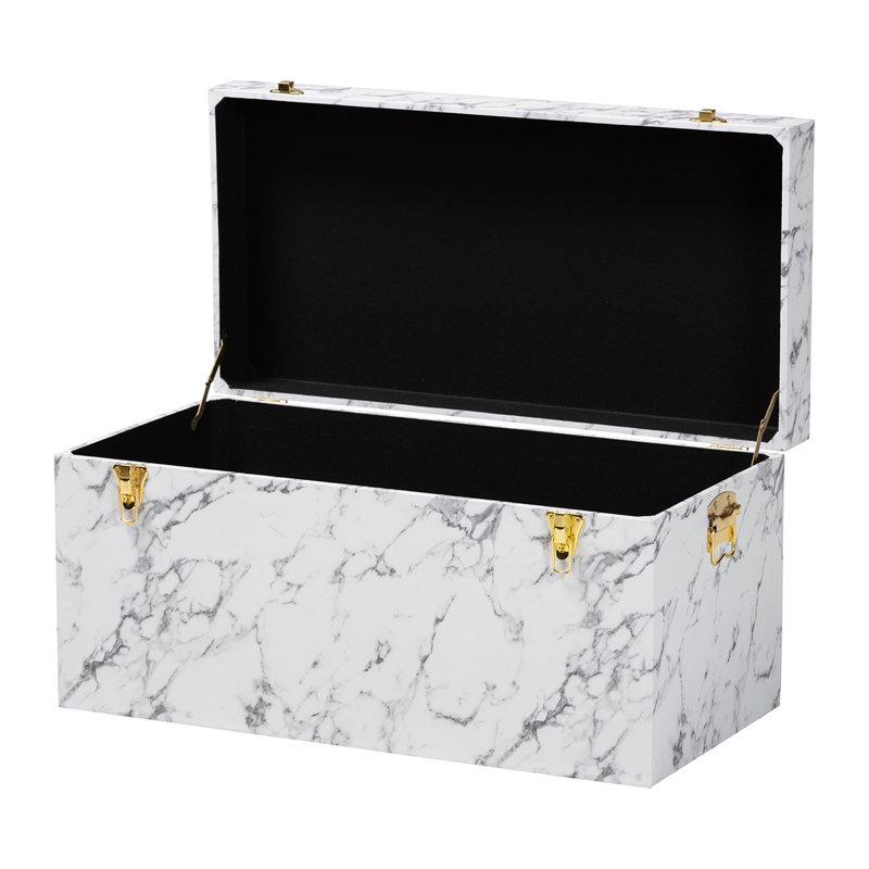 Coffre de rangement avec couvercle relevable Baxton Studio Brenta - coffre de rangement décoratif avec effet de faux marbre, solution de rangement contemporaine