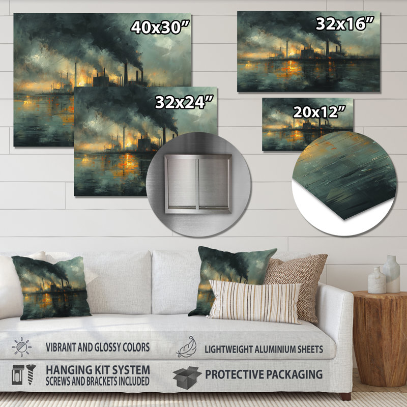 Reproduction d'art mural gris et charbon II - centrale électrique, Métal métal, H 12 po x l 20 po x P 1 po