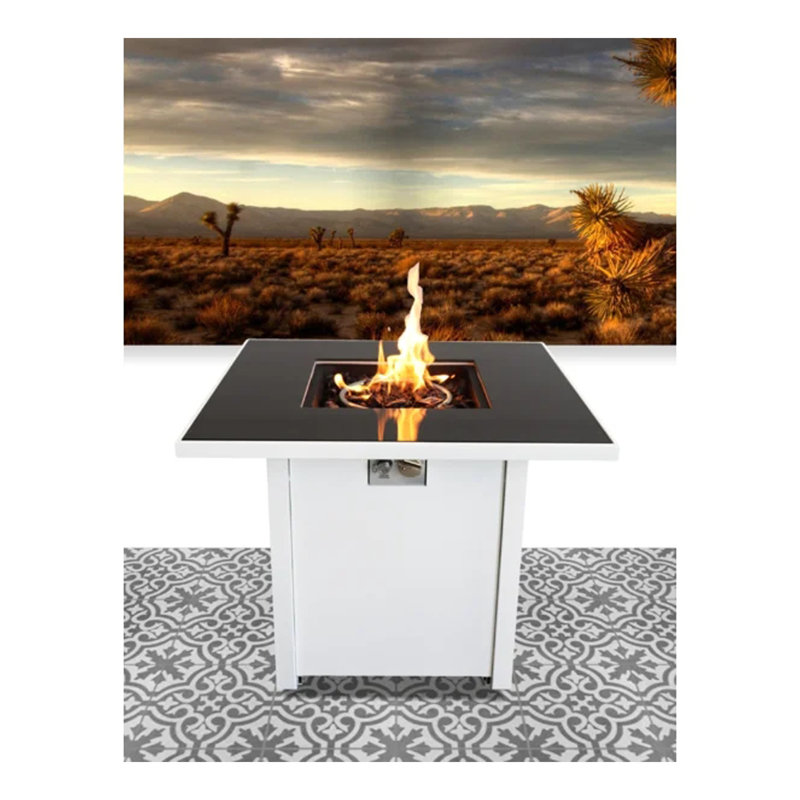 30" Powder-Coated Metal Fire Pit with Smoked Glass Lid, White
