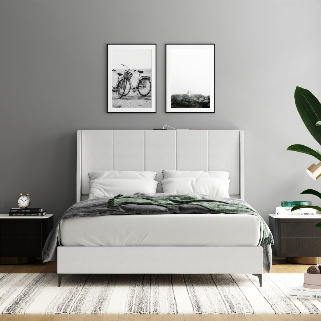 Santresa Upholstered Wingback Bed Frame with USB George Oliver 