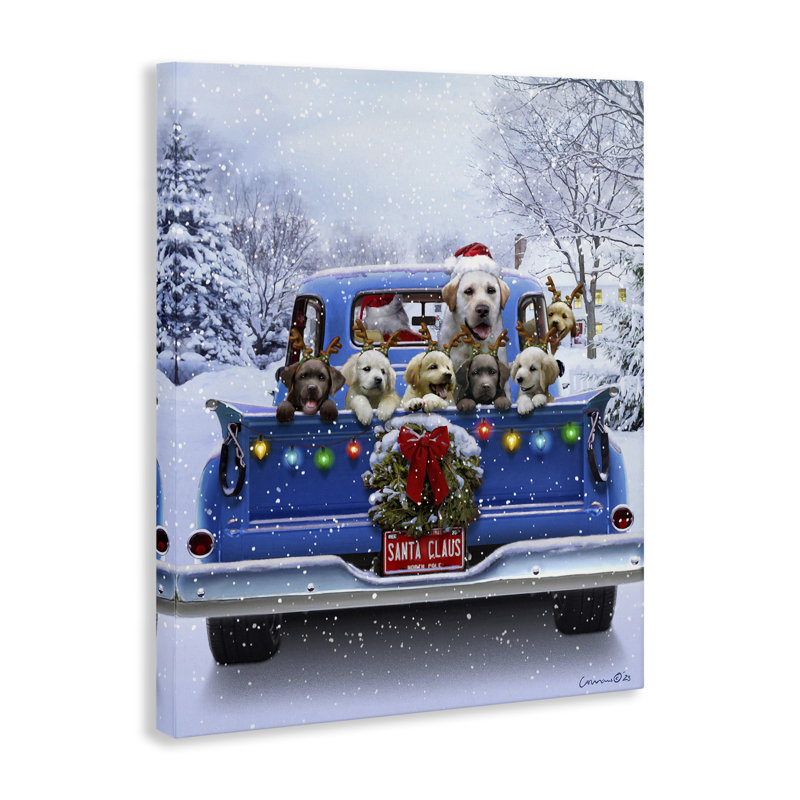 Art mural sur toile de camion de Noël, design par Jadei, H 20 po x l 16 po