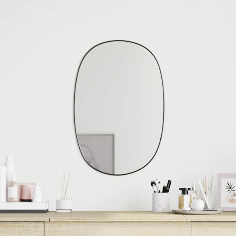 Plastic Oval Wall Mirror, 60 cm H x 40 cm W, Black