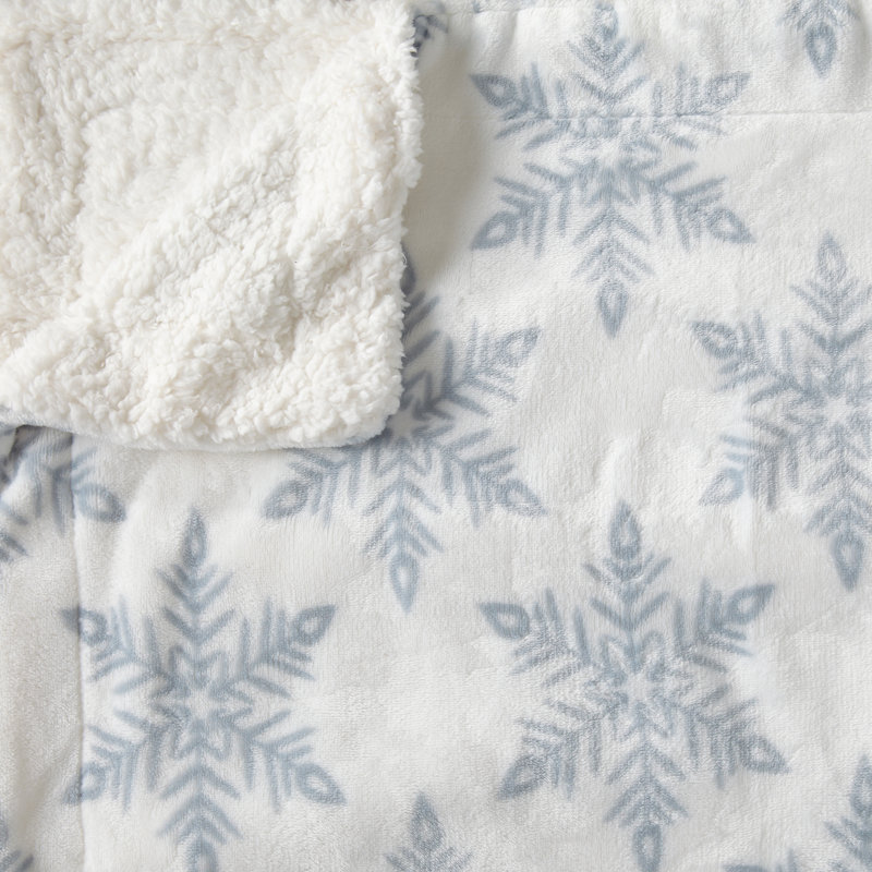 Ultra Soft Plush Sherpa Reversible Blanket, Throw, Pale Blue Snowflake