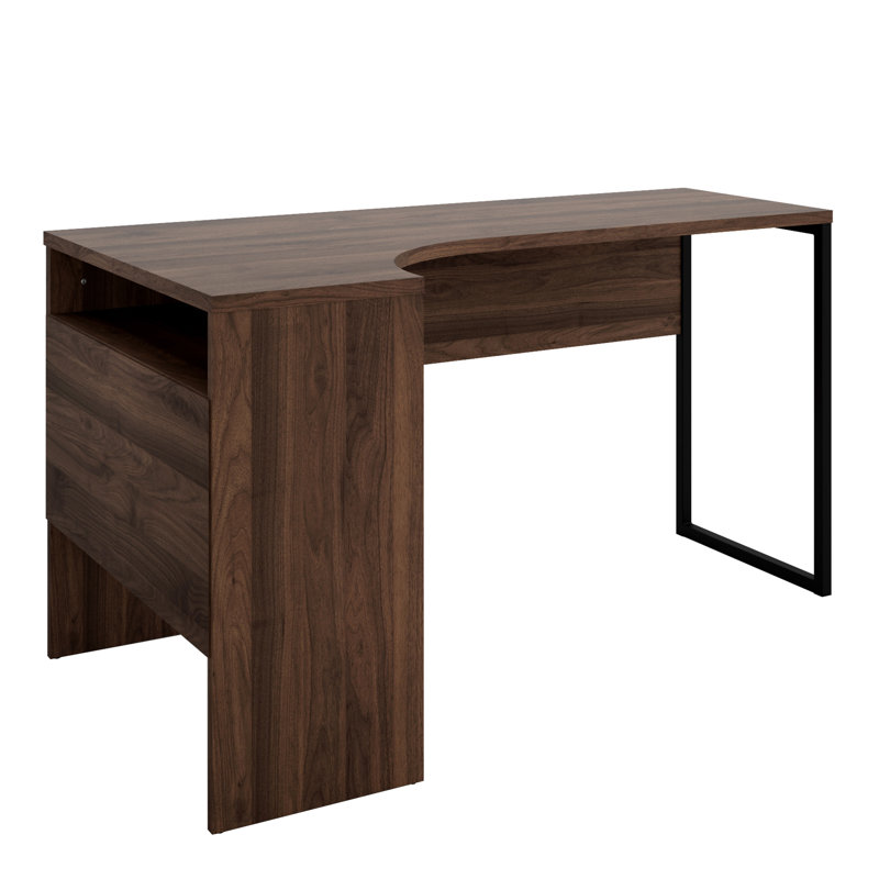 Gouge L-Shaped Stainless Steel Computer Desk, Walnut