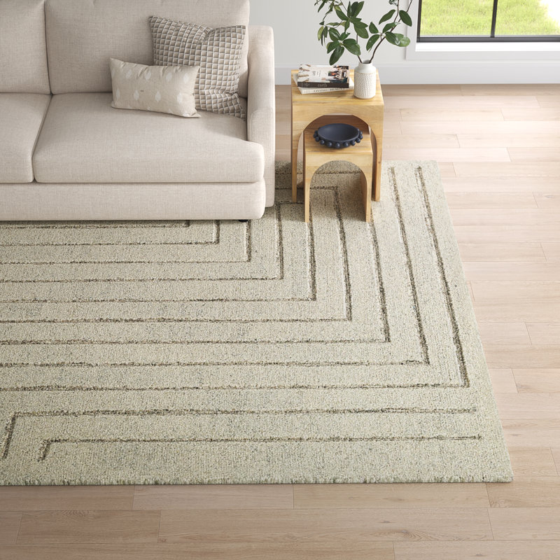 Rafferty Geometric Handmade Tufted Wool Gray Area Rug, Rectangle 8' x 10'