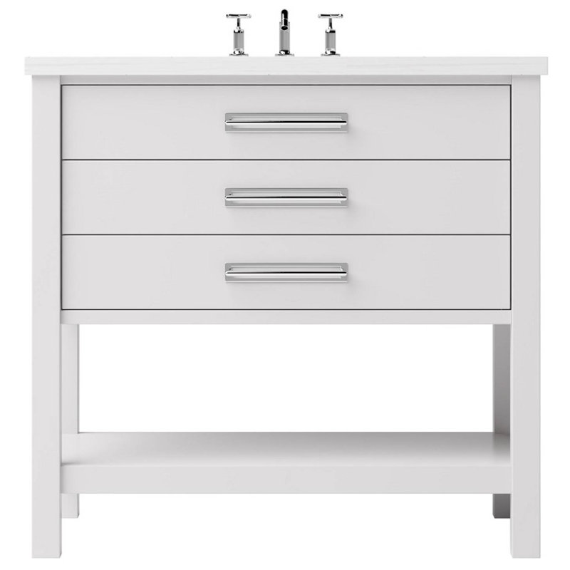 Kiawah Three-Drawer Single Bath Vanity, Strong White, 48", Polished Chrome