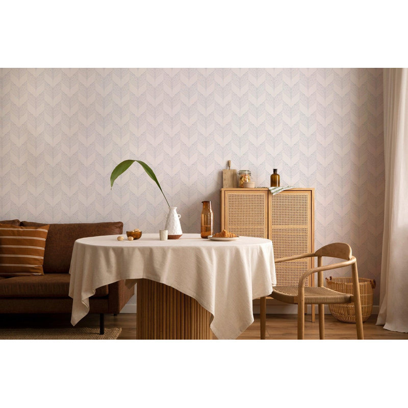 Organic Chevron 10' L x 24" W Wallpaper Roll, White, Faux Grasscloth, Non-pasted