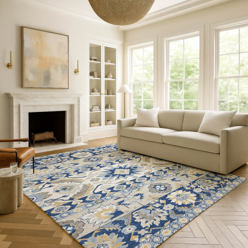Tapis traditionnel lavable à la machine intérieur / extérieur ACN2583, Marine, 8 pi x 10 pi