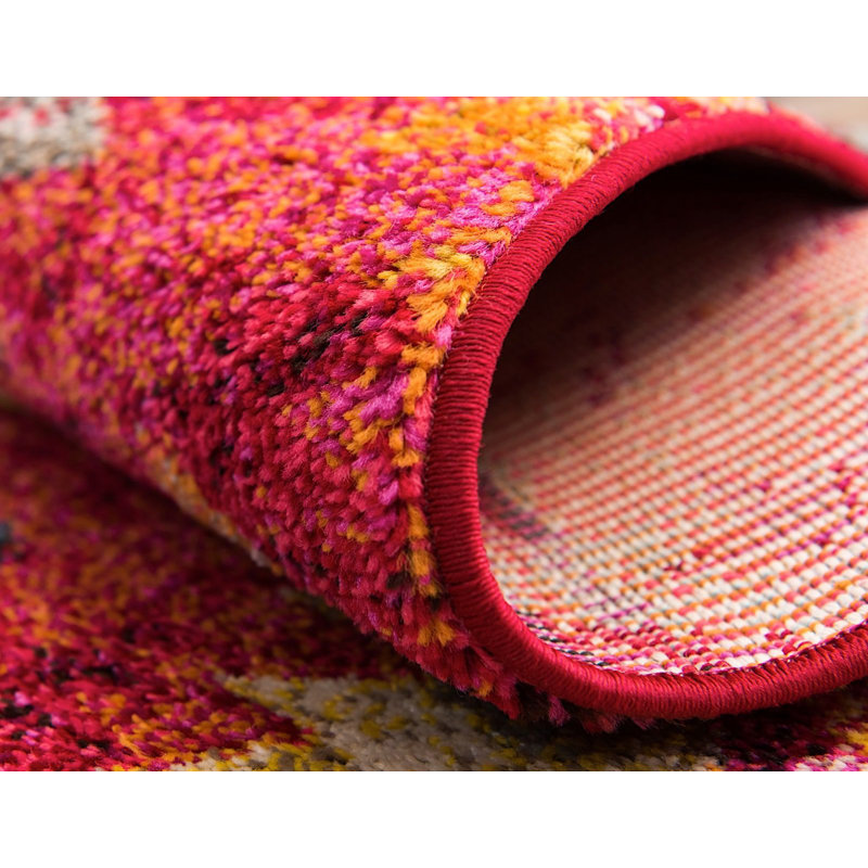 Tapis à motif géométrique rouge Sierra, Rond 3 pi 3 po