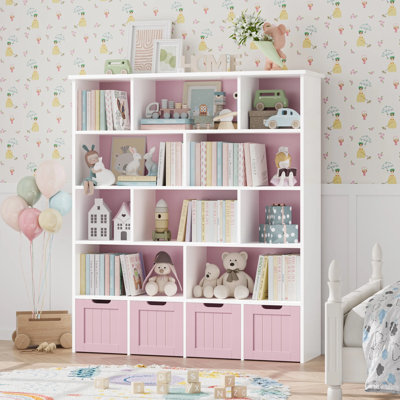 49.4" 5-Tier Cube Storage Bookcase With 4 Drawers,Standard Bookcase With Open Bookshelves