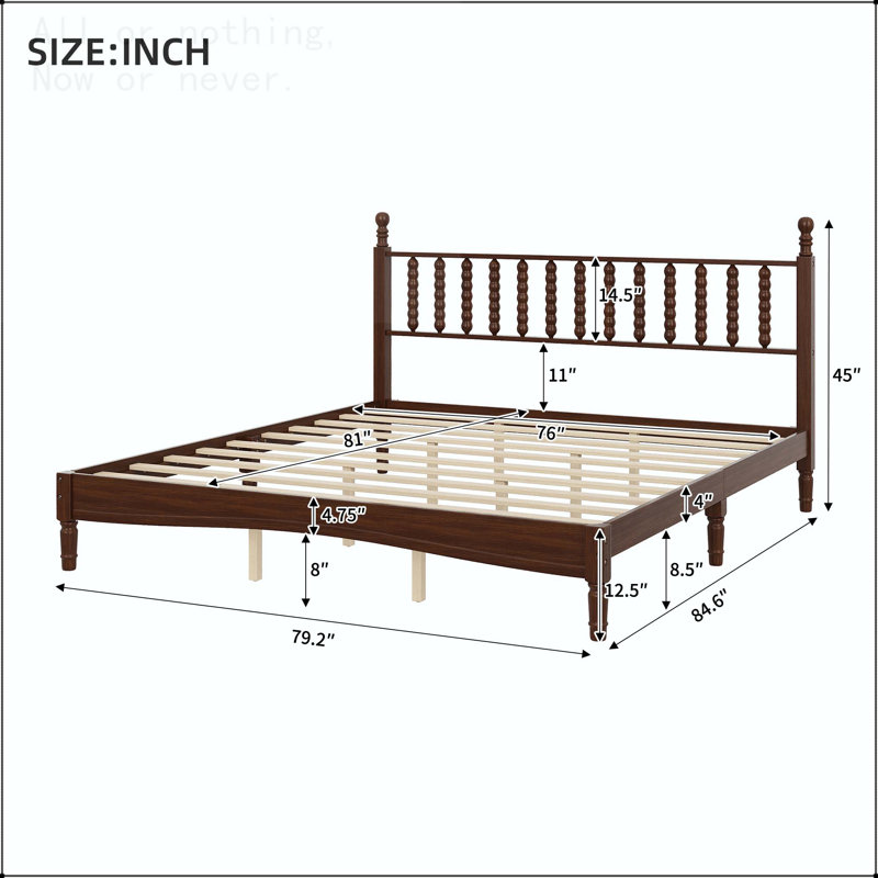 Très grand lit plateforme très grand avec tête de lit en forme de gourde et lattes en bois, Très grand lit, Noyer