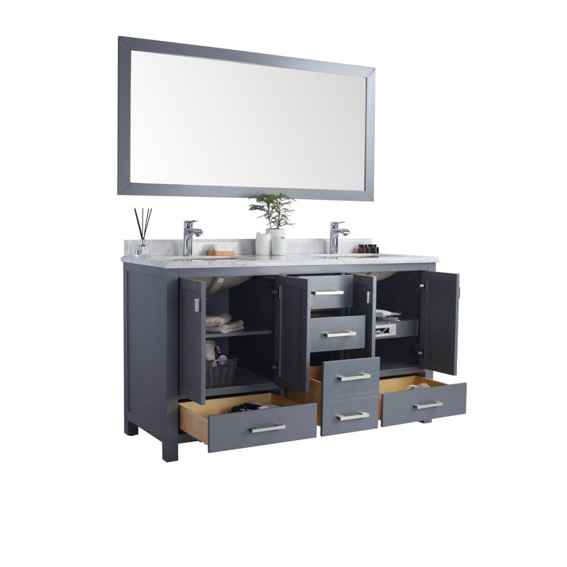 Ensemble de meuble-lavabo double 60 po Mariário, Gris, Blanc mat