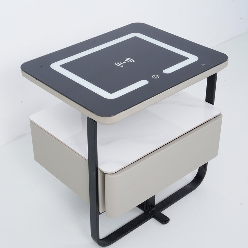 Modern 1 - Drawer Nightstand With Wireless Charging, Led Lights, Bluetooth Player And 3 Lighting Select