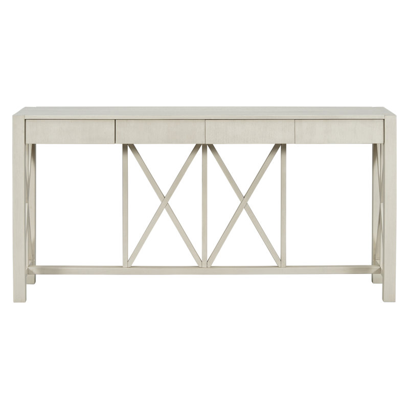 Console U_Style en placage en acacia de 60 po avec 4 tiroirs spacieux, table d'entrée de style moderne Crisscross avec rangement ouvert au bas, canapé de style campagnard pour le salon, la cuisine, la salle à manger et le couloir