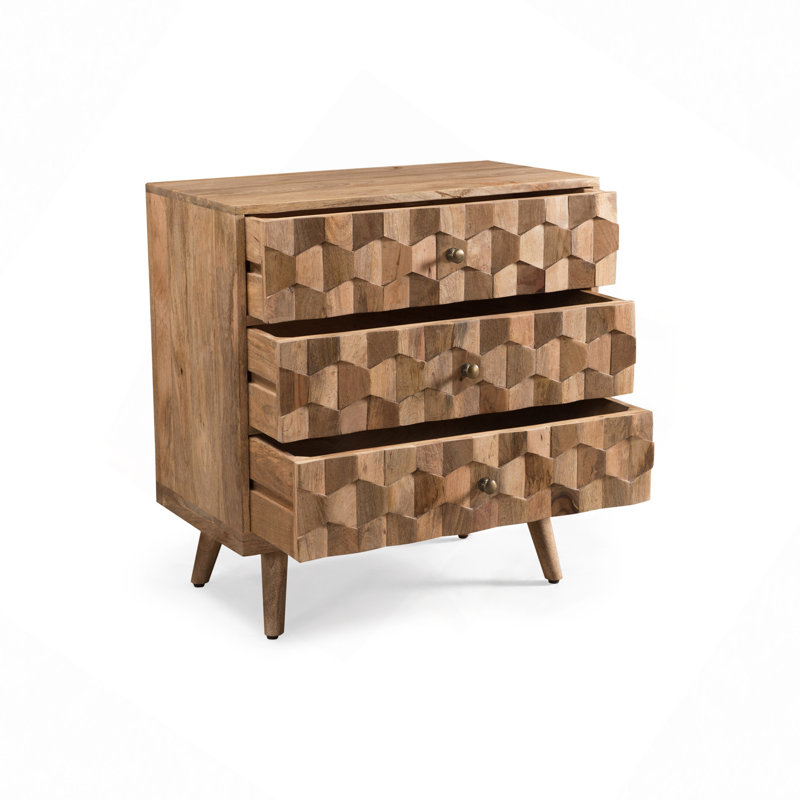 Commode à 3 tiroirs, commode Mid-Century moderne en bois de manguier