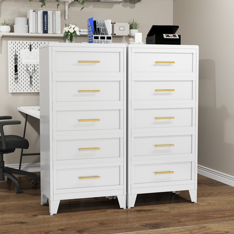 Metal White 2 Drawer Nightstand, White