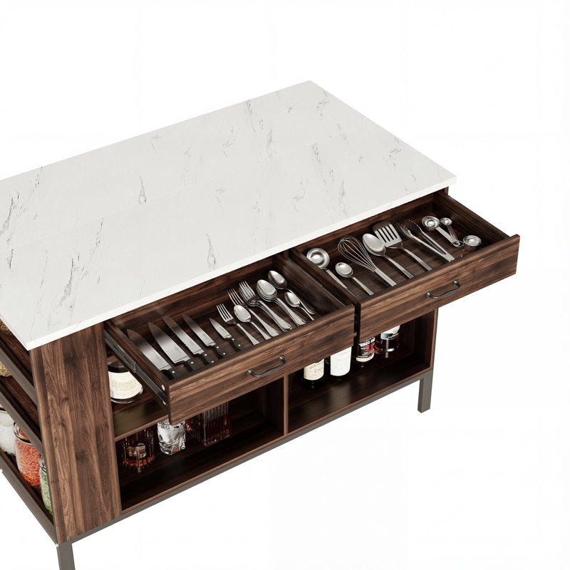 Table de bar 2 tiroirs avec tablettes de rangement