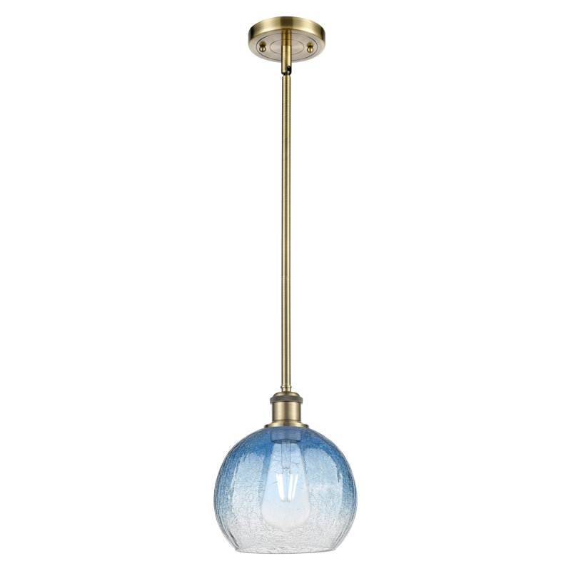 Mini luminaire suspendu à tige 1 lumière 8 po Ballston - Lamorteau, Bleu saphir, Laiton antique
