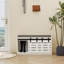 Banc de rangement pour chaussures Modern, banc d'entrée à 2 niveaux avec 2 portes de grange coulissantes et coussin de siège amovible et doux pour l'entrée
