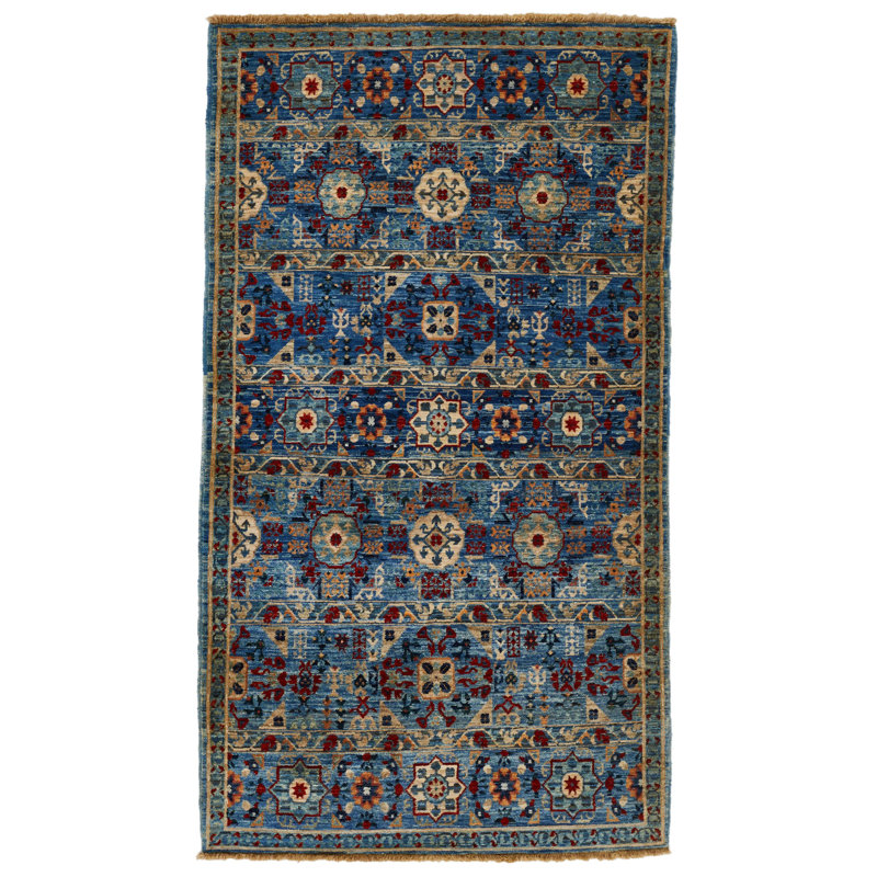Tapis traditionnel 3 x 5 bleu et multicolore Anatolian