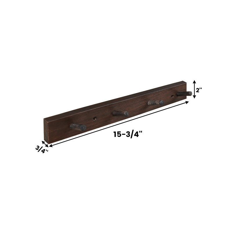 Wall Mounted Coat Rack, 2" H x 11.75" W x 0.75" D, Dark Walnut