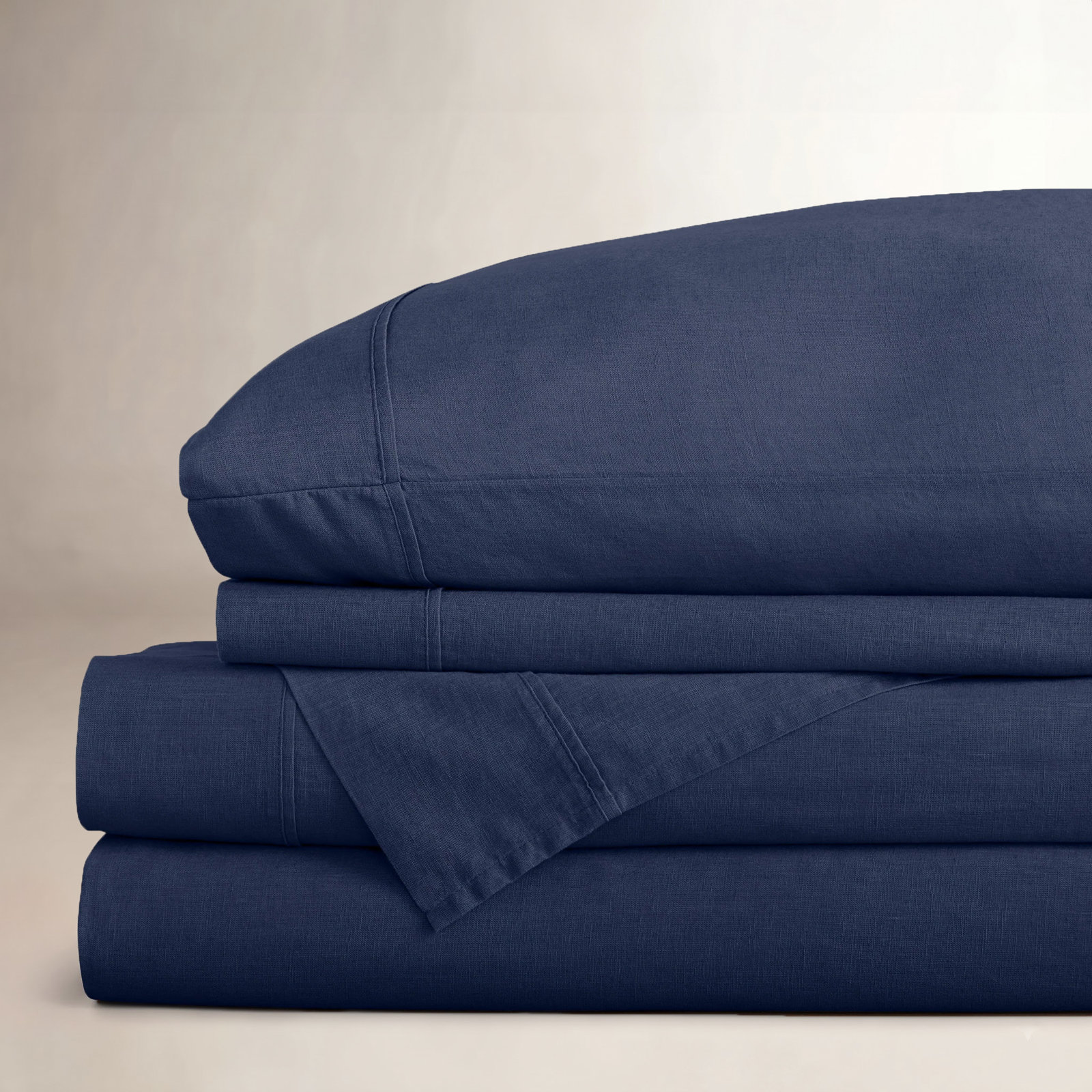 Jeffen Linen Blend Sheet Set, Full Sheet Set + 1 Fitted Sheet + 2 Pillowcases, Midnight Navy