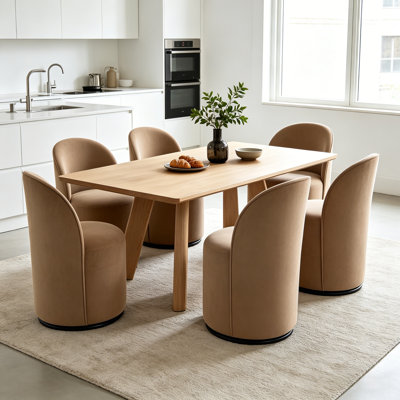 Ensemble de 6 chaises demi-tonneau de cuisine et de salle à manger rembourrées, chaise de salle à manger ronde moderne en velours de style Mid-Century, chaise d'appoint pour meuble-lavabo d'appoint sans pivot pivotant à 360 degrés pour le salon de la chambre à coucher