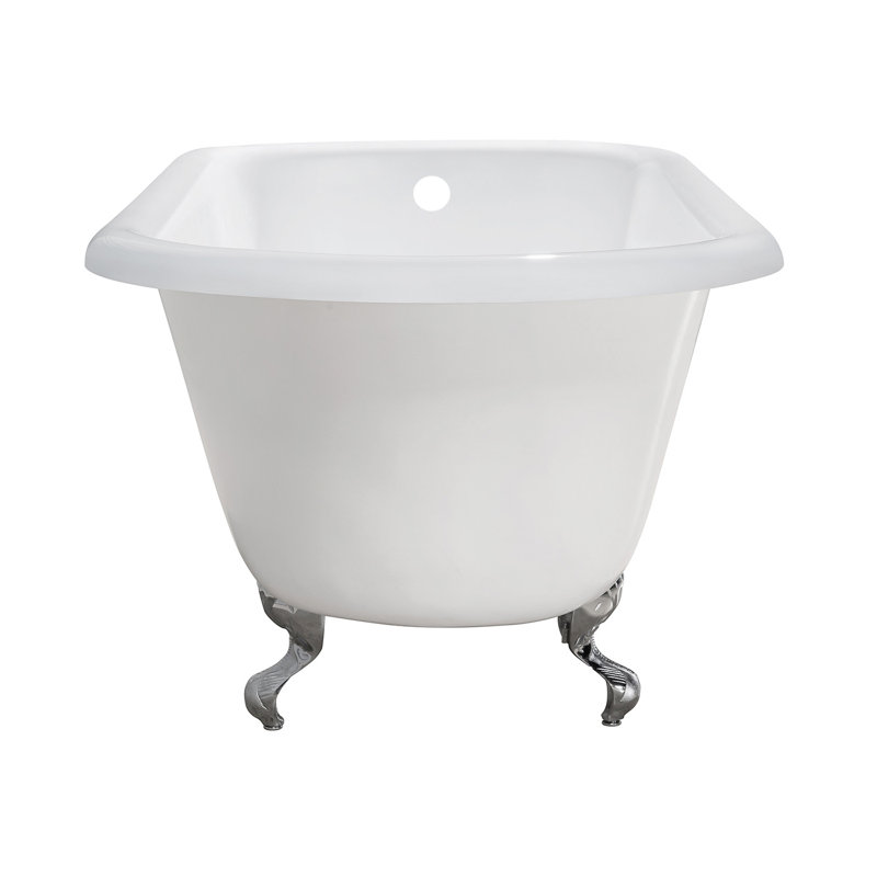 Kingston Brass Aqua Eden 48-Inch Cast Iron D-Shaped Roll Top Clawfoot Tub (No Faucet Drillings), Polished Chrome