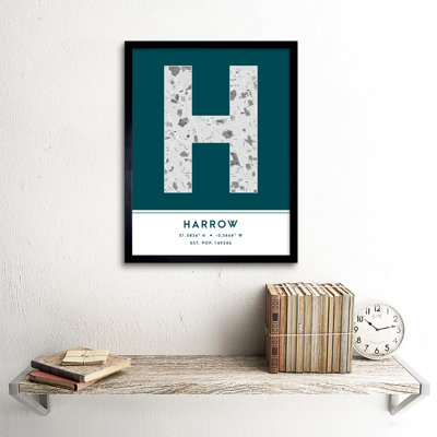 Harrow City Map Harrow Teal - Single Picture Frame Typography