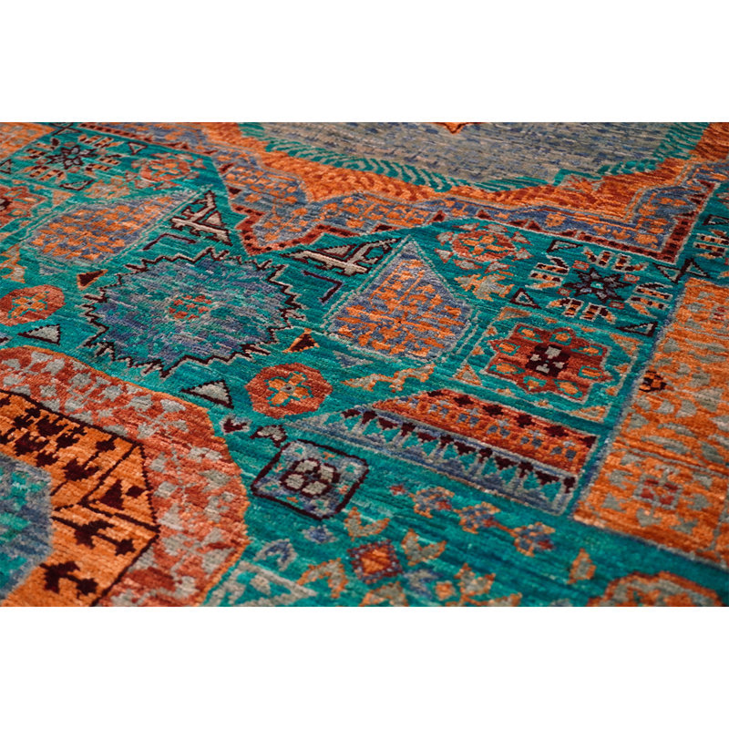 Tapis brun / vert de haute qualité noué à la main