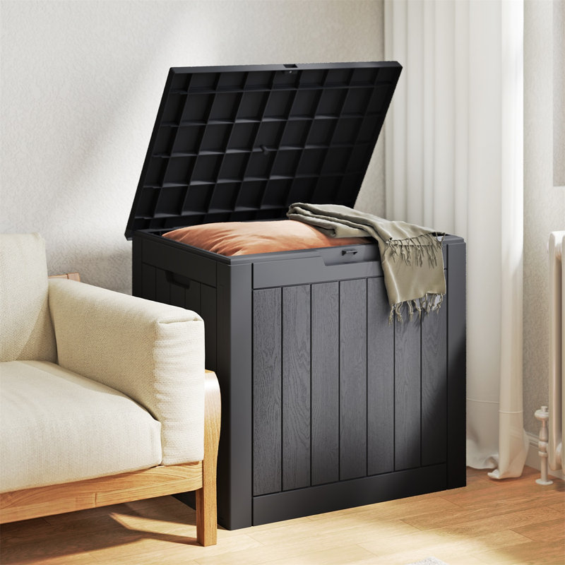 31 Gallon Deck Box, Waterproof Outdoor Storage Box with Lockable Lid for Patio, Garden & Pool, Black