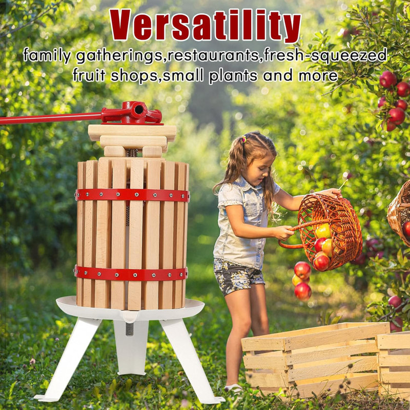 1.6 Gal Manual Fruit Wine Press, Wood Steel Fruit and Wine Press With T-Handle, Stable Triangular Structure, Wine Making Press for Outdoor, Kitchen, Manual Assembly Required