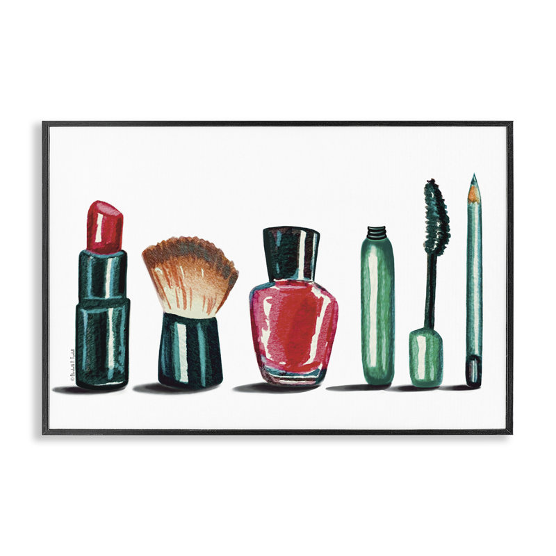 Outils et pinceaux de maquillage, estampe numérique par Elizabeth Tyndall, Giclée encadrée noir minuit, H 12 po x l 18 po