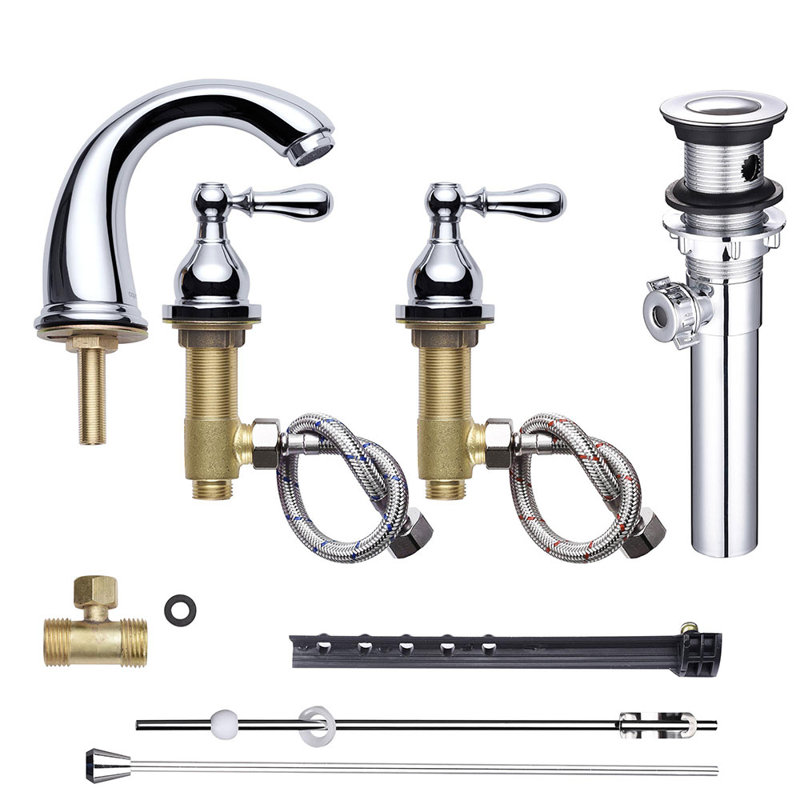 Robinet de salle de bain à 3 trous avec drain, Chrome chrome