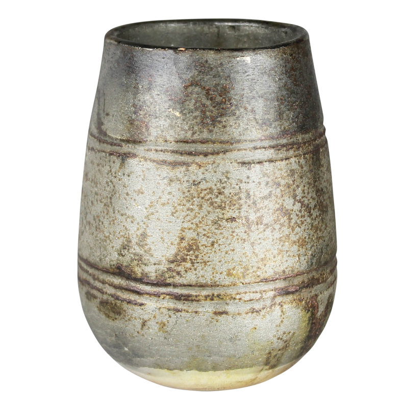 Votive en cuivre oxydé, verre